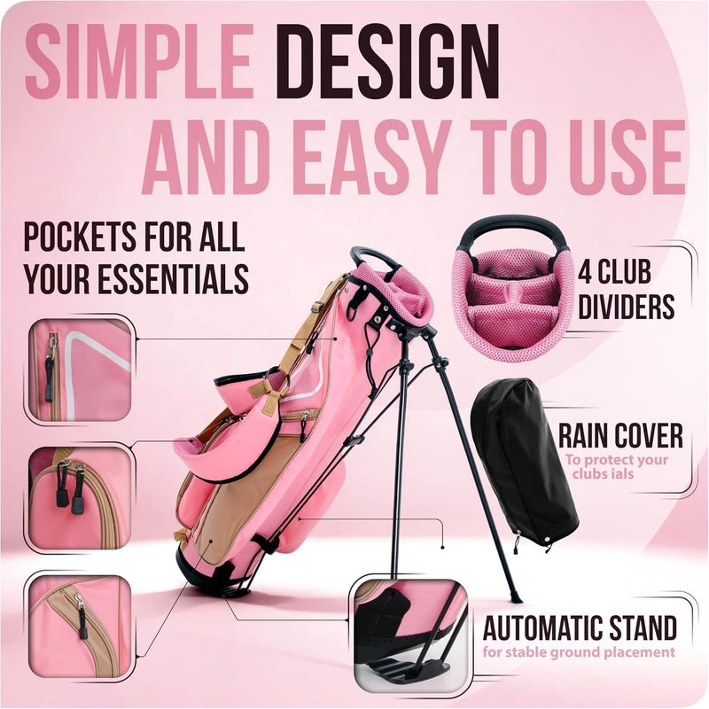 AK System Ultra-Lite Golf Stand Bag - 3 Lbs, 4 Way Divider Portable Golf Club Carry Bag, Water-Repellent Golf Travel Case with Rain Hood, Golf Gifts for Men and Women - Image 3